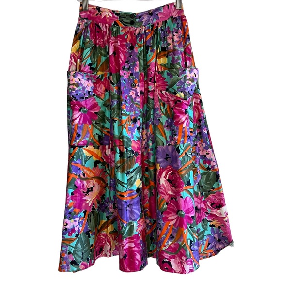 Vintage Dresses & Skirts - Vintage Sea Suns full a-line floral midi skirt buttons up front great condition